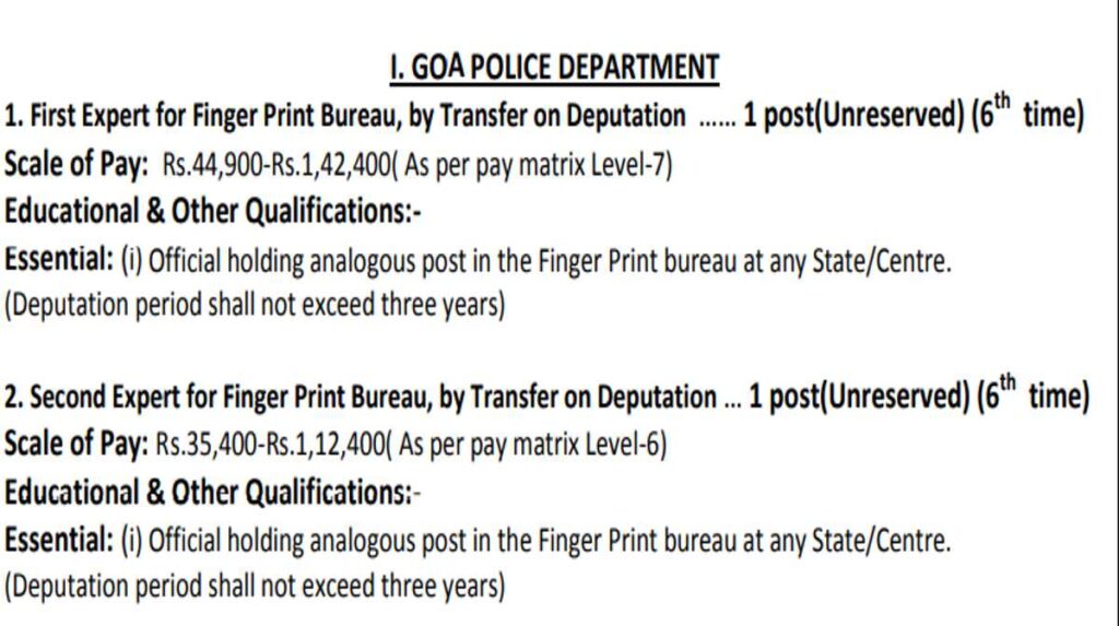 Goa Police Recruitment 2023 : Finger Print Bureau Specialist Apply Soon Salary-142000