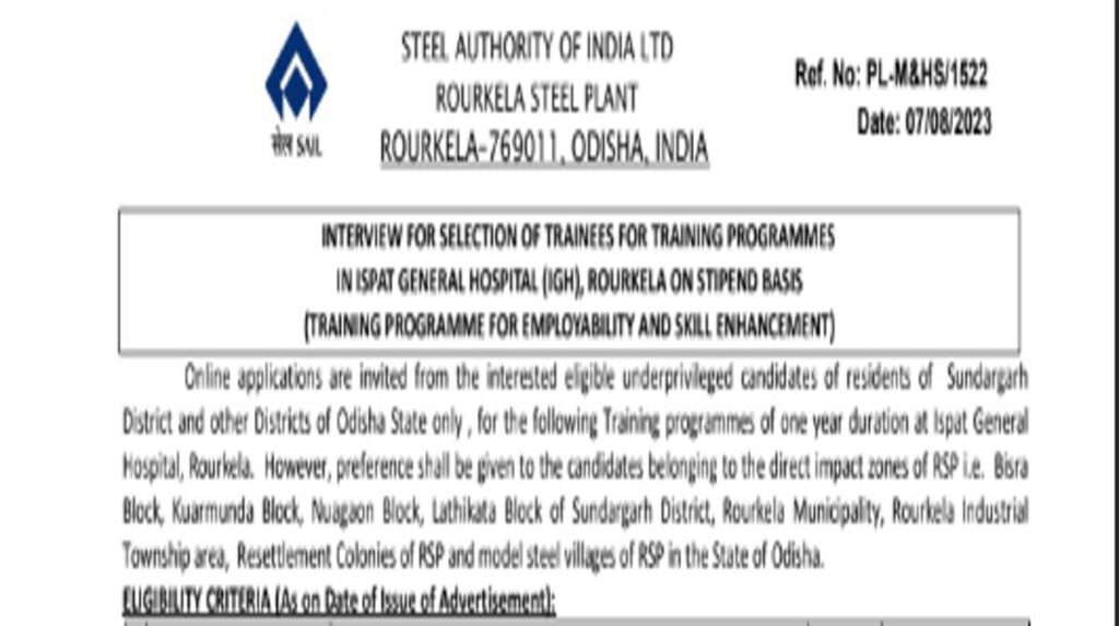 SAIL Recruitment 2023 Notice PDF : Apply Online, Post Check, Age, Date, Eligibility and More Details